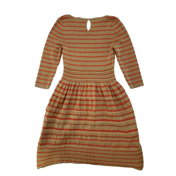 KNITTED & KNOTTED Anthropologie Elodie Tan Orange Stripe Sweater Dress Large - Picture 5 of 11